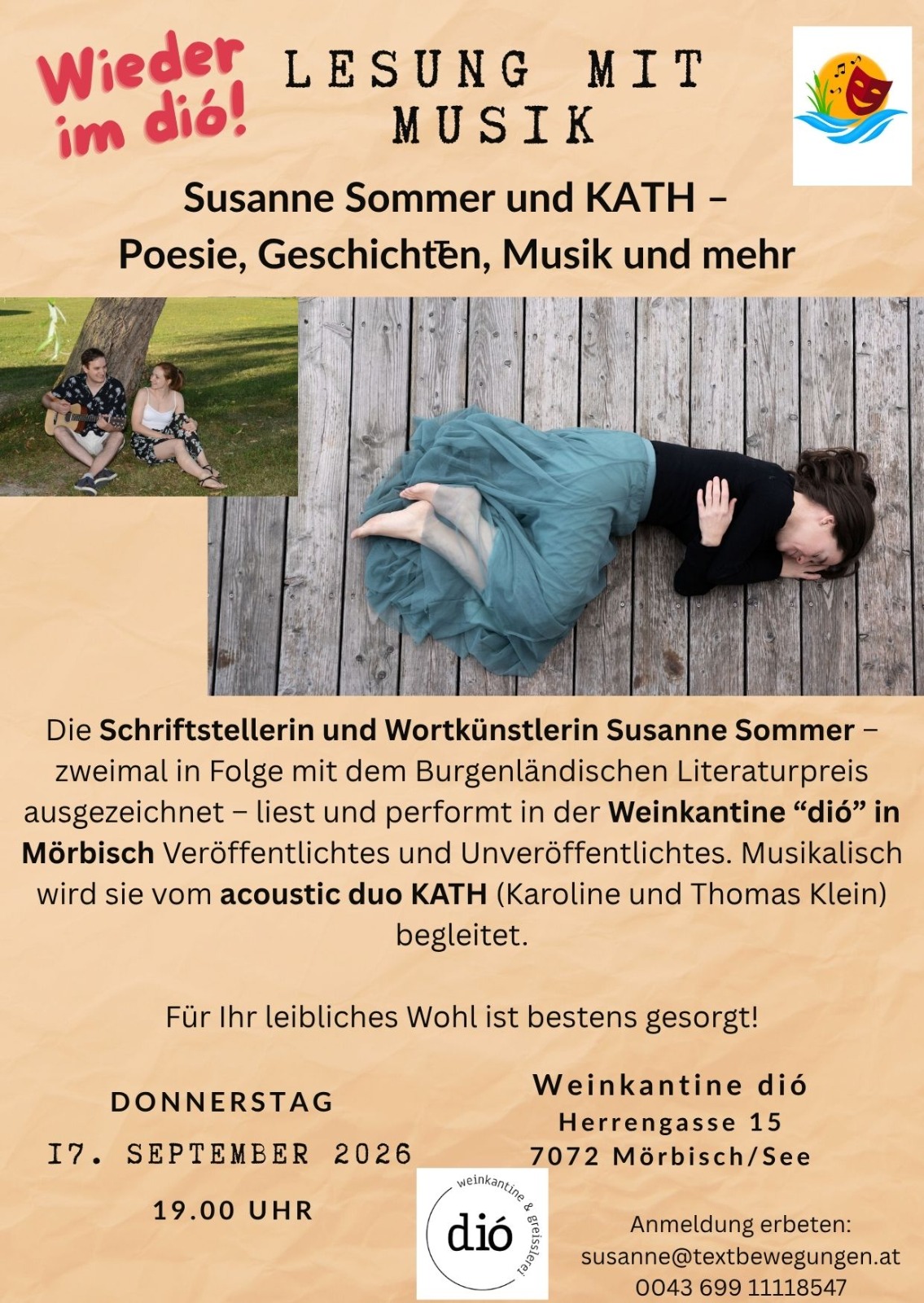 Veranstaltungsplakat für eine Lesung mit Musik von Susanne Sommer.